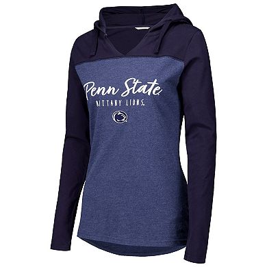 Women's Heather Navy Penn State Nittany Lions Knockout Color Block Hoodie V-Neck Long Sleeve T-Shirt
