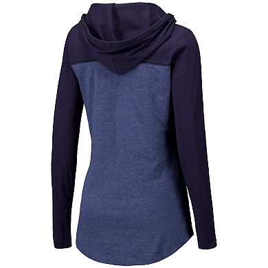 Women's Heather Navy Penn State Nittany Lions Knockout Color Block Hoodie V-Neck Long Sleeve T-Shirt