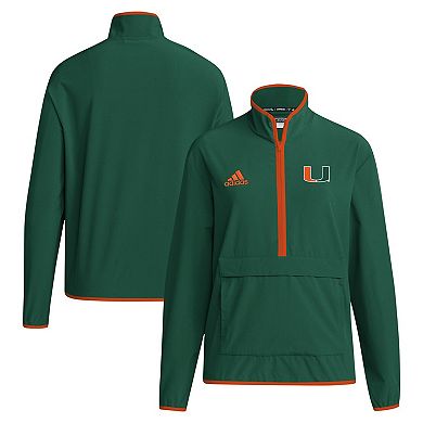 Men's adidas Green Miami Hurricanes 2024 Coaches Sideline Half-Zip Jacket