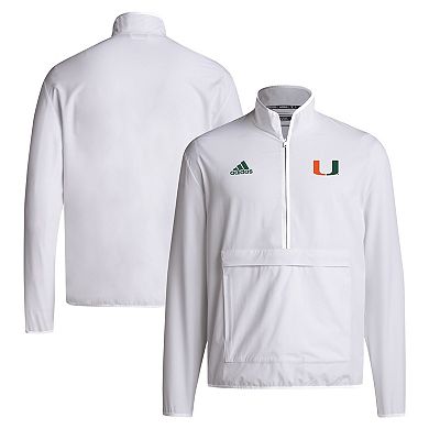 Men's adidas White Miami Hurricanes 2024 Coaches Sideline Half-Zip Jacket
