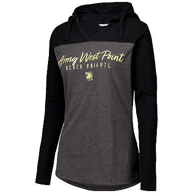 Women's Heather Charcoal Army Black Knights Knockout Color Block Hoodie V-Neck Long Sleeve T-Shirt