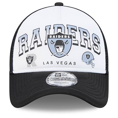 Men's New Era White/Black Las Vegas Raiders Retro Wordmark A-Frame 9FORTY Adjustable Hat