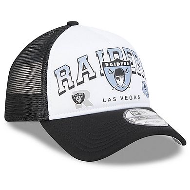 Men's New Era White/Black Las Vegas Raiders Retro Wordmark A-Frame 9FORTY Adjustable Hat