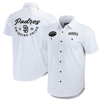 Men's Darius Rucker Collection by Fanatics White San Diego Padres Pin Stripe Short Sleeve Button-Up Shirt