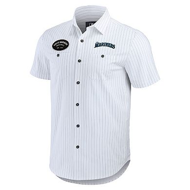 Men's Darius Rucker Collection by Fanatics White Seattle Mariners Pin Stripe Short Sleeve Button-Up Shirt