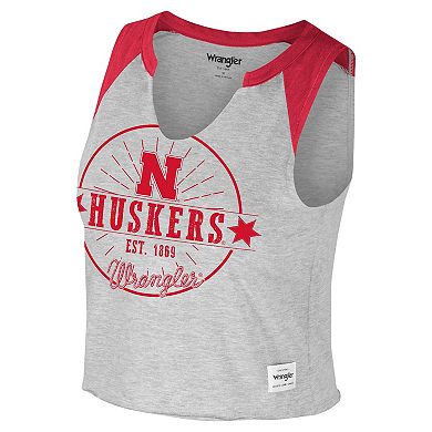Women's Colosseum x Wrangler Heather Gray Nebraska Huskers Vintage Muscle Cropped T-Shirt