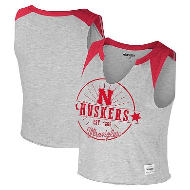 Women's Colosseum x Wrangler Heather Gray Nebraska Huskers Vintage Muscle Cropped T-Shirt