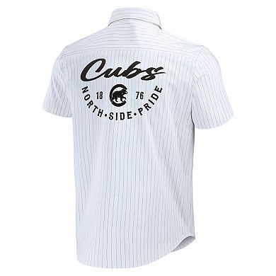 Men's Darius Rucker Collection by Fanatics White Chicago Cubs Pin Stripe Short Sleeve Button-Up Shirt