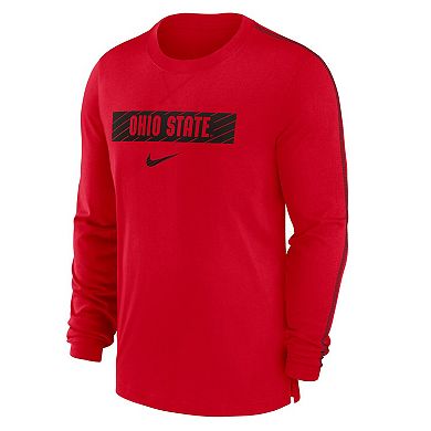 Men's Nike Scarlet Ohio State Buckeyes 2024 Sideline Player Tri-Blend Performance Long Sleeve T-Shirt