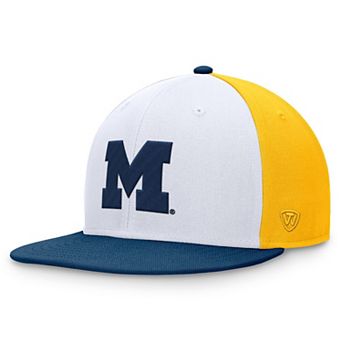 Men's Top of the World White/Navy Michigan Wolverines Tri-Tone Heritage Collector Fitted Hat