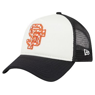 Men's New Era White/Black San Francisco Giants Checkered Flag A-Frame Trucker 9FORTY Adjustable Hat