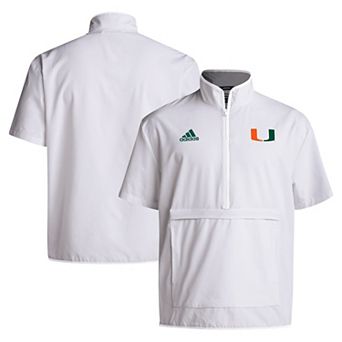 Men's adidas White Miami Hurricanes 2024 Coaches Sideline Half-Zip Short Sleeve Jacket