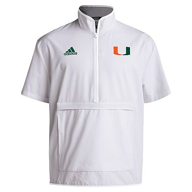 Men's adidas White Miami Hurricanes 2024 Coaches Sideline Half-Zip Short Sleeve Jacket