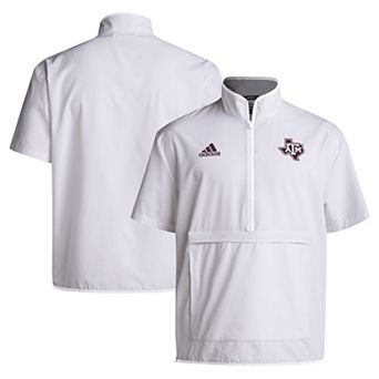 Men's adidas White Texas A&M Aggies 2024 Coaches Sideline Half-Zip Short Sleeve Jacket
