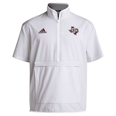 Men's adidas White Texas A&M Aggies 2024 Coaches Sideline Half-Zip Short Sleeve Jacket