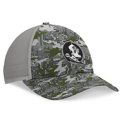 Men's Top of the World Gray Florida State Seminoles OHT Military Appreciation Pledge Trucker Camo Adjustable Hat