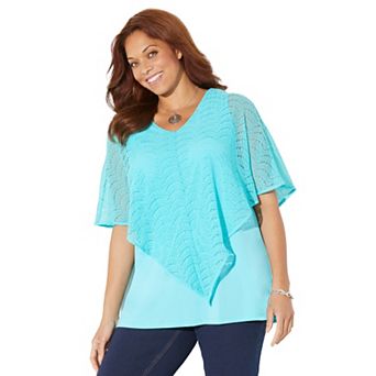 Catherines Women's Plus Size Crochet Poncho Duet Top