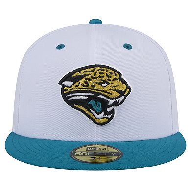 Men's New Era White/Teal Jacksonville Jaguars Throwback Logo Flipside Two-Tone 59FIFTY Fitted Hat