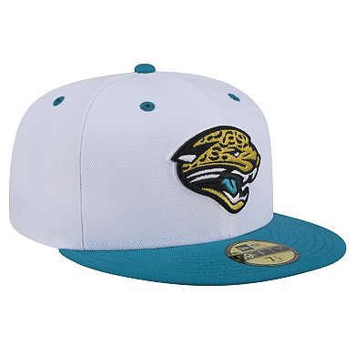 Men's New Era White/Teal Jacksonville Jaguars Throwback Logo Flipside Two-Tone 59FIFTY Fitted Hat
