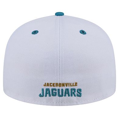 Men's New Era White/Teal Jacksonville Jaguars Throwback Logo Flipside Two-Tone 59FIFTY Fitted Hat