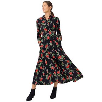 ellos Plus Size Button Front Maxi Shirtdress