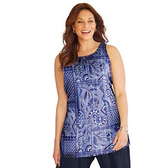 Catherines Women's Plus Size Breezeway Georgette High-low Tunic Tank