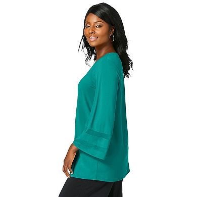 Jessica London Women's Plus Size Stretch Knit Mesh Inset Sleeve Tunic