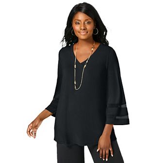 Jessica London Women's Plus Size Stretch Knit Mesh Inset Sleeve Tunic