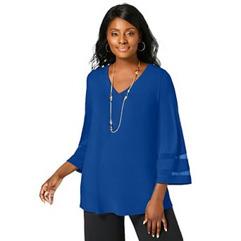 Jessica London Women's Plus Size Stretch Knit Mesh Inset Sleeve Tunic
