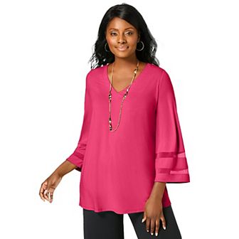 Jessica London Women's Plus Size Stretch Knit Mesh Inset Sleeve Tunic