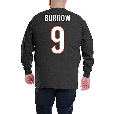 Men's Fanatics Joe Burrow Black Cincinnati Bengals Big & Tall Thermal Waffle Long Sleeve T-Shirt