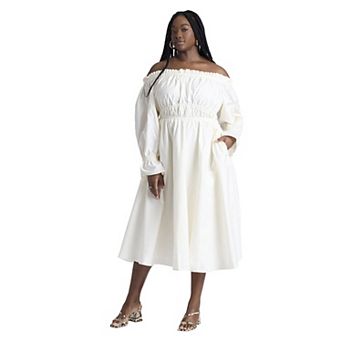 ELOQUII Women's Plus Size Off The Shoulder Ruffle Maxi Dress