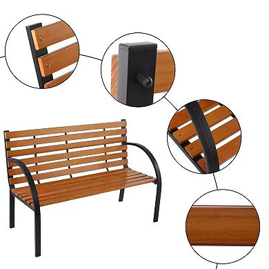 48" Hardwood Slotted Steel Garden Bench Seat
