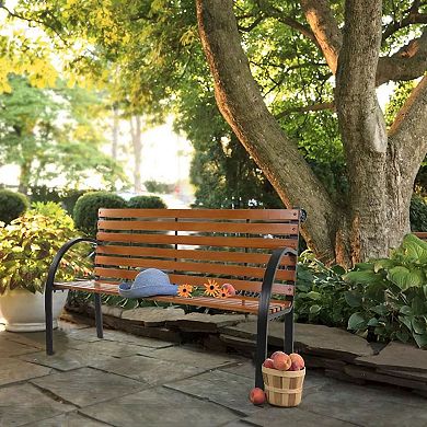 48" Hardwood Slotted Steel Garden Bench Seat
