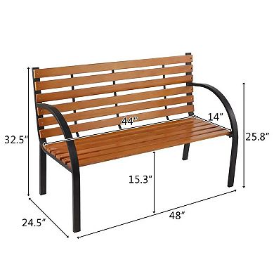 48" Hardwood Slotted Steel Garden Bench Seat