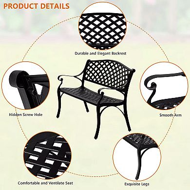Cast Aluminum Garden Bench With Mesh Backrest