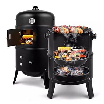 3-in-1 Portable Outdoor Charcoal Bbq Smoker Grill
