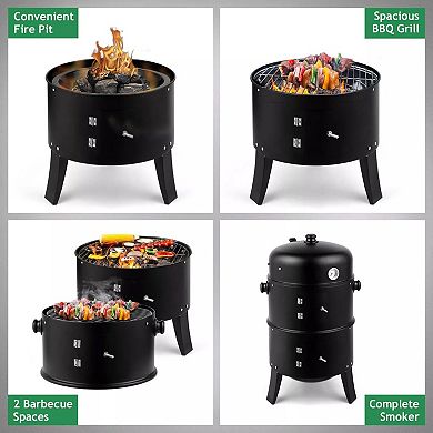 3-in-1 Portable Outdoor Charcoal Bbq Smoker Grill