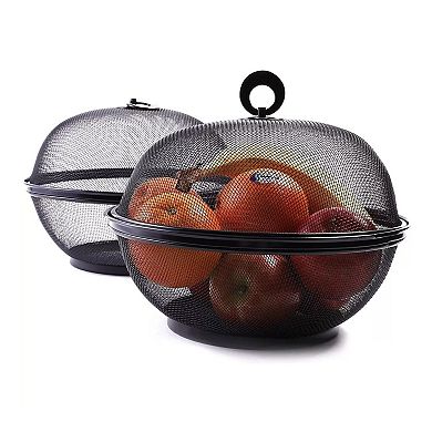 Black Mesh Fruit Baskets With Lids Produce Containers 10" 2 Pcs