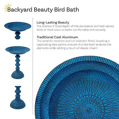 Sunnydaze Backyard Beauty Metal Bird Bath - Patina - 18 in