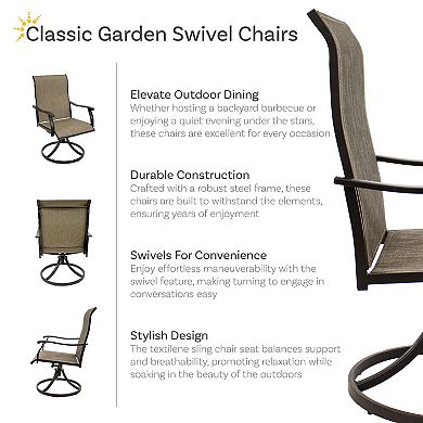 Sunnydaze Classic Garden Patio Swivel Dining Chairs - Brown - Set Of 2