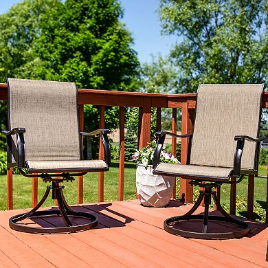 Sunnydaze Classic Garden Patio Swivel Dining Chairs - Brown - Set Of 2
