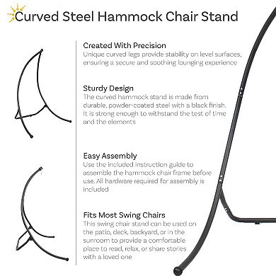 Sunnydaze Curved Steel Hanging Hammock Chair Stand - Black - 84"