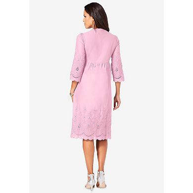 Roaman's Women's Plus Size Cotton Lace Dress
