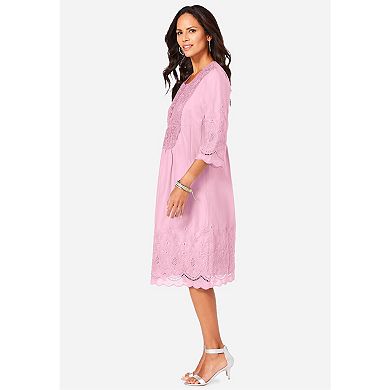 Roaman's Women's Plus Size Cotton Lace Dress