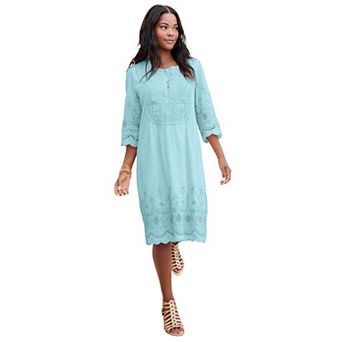 Roaman's Women's Plus Size Cotton Lace Dress