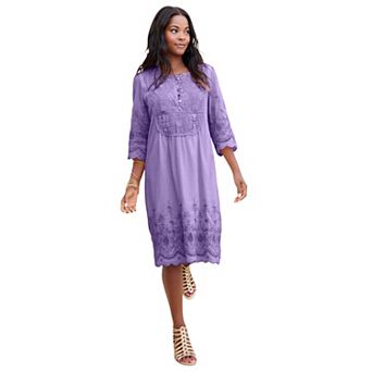 Roaman's Women's Plus Size Cotton Lace Dress