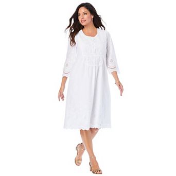 Roaman's Women's Plus Size Cotton Lace Dress