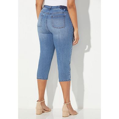 Catherines Women's Plus Size Sparkle Trim Jean Capri