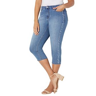 Catherines Women's Plus Size Sparkle Trim Jean Capri